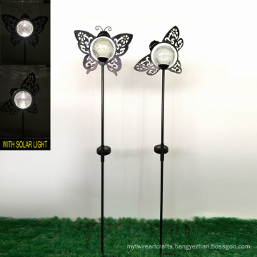 Garden Decoration Glass Ball Solar Power Metal Butterfly Stake